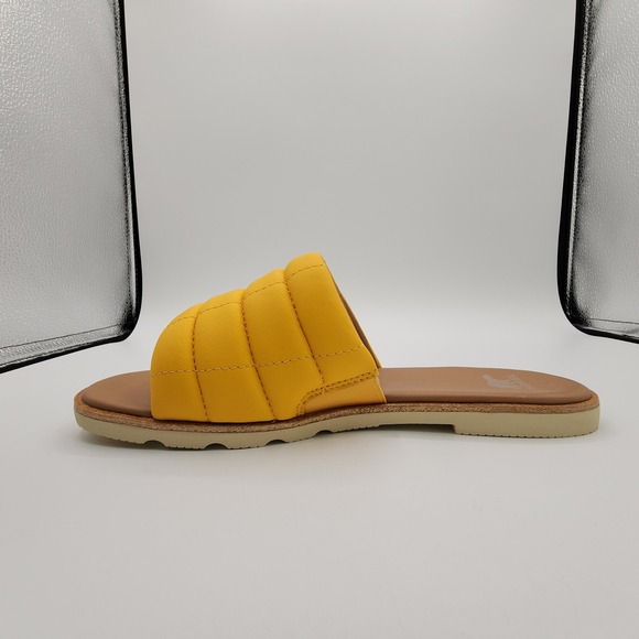 Sorel Ella III Slide Sandals Womens Size 9 Yellow Ray Honey Quilted‎ Leather NEW - Picture 4 of 13